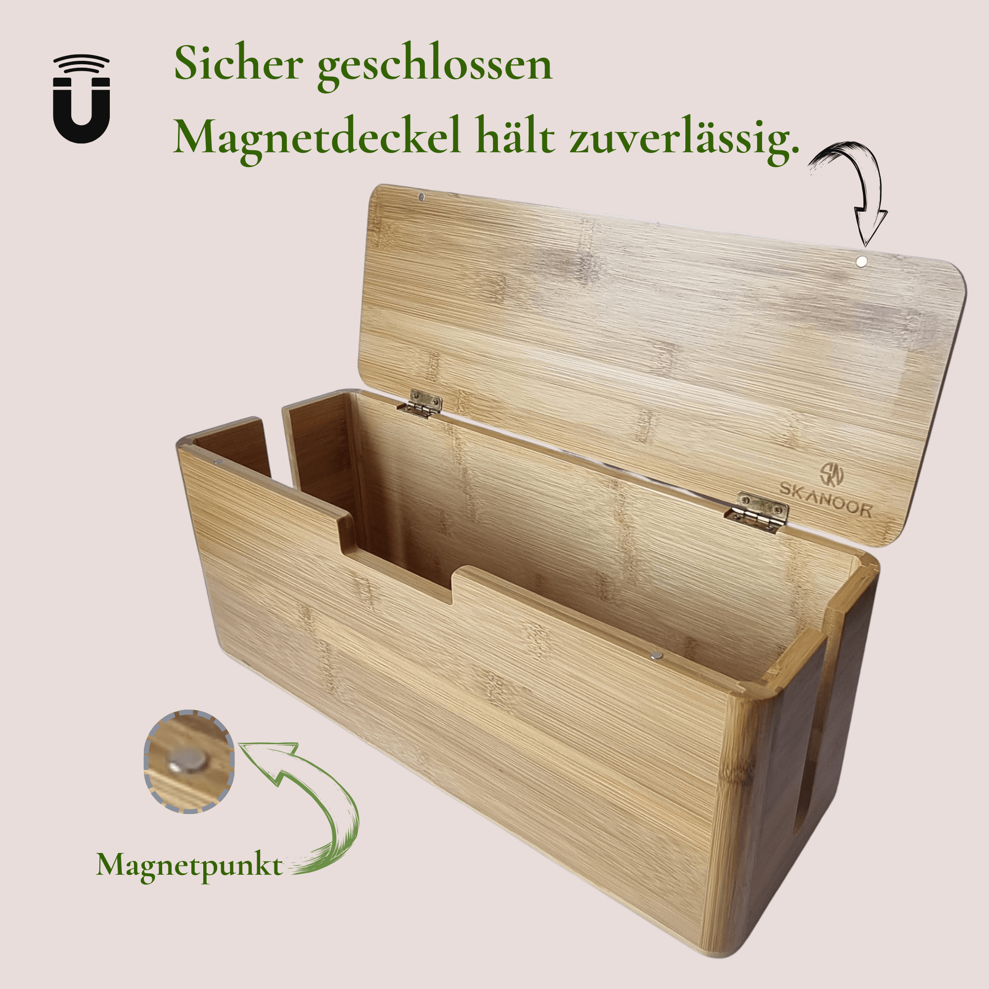 Skanoor XL Kabelbox aus Bambus – 40×14×16 cm